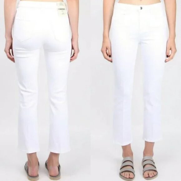 L'Agence Serena Cropped Baby Flare Jeans in Blanc White Denim - Picture 1 of 8
